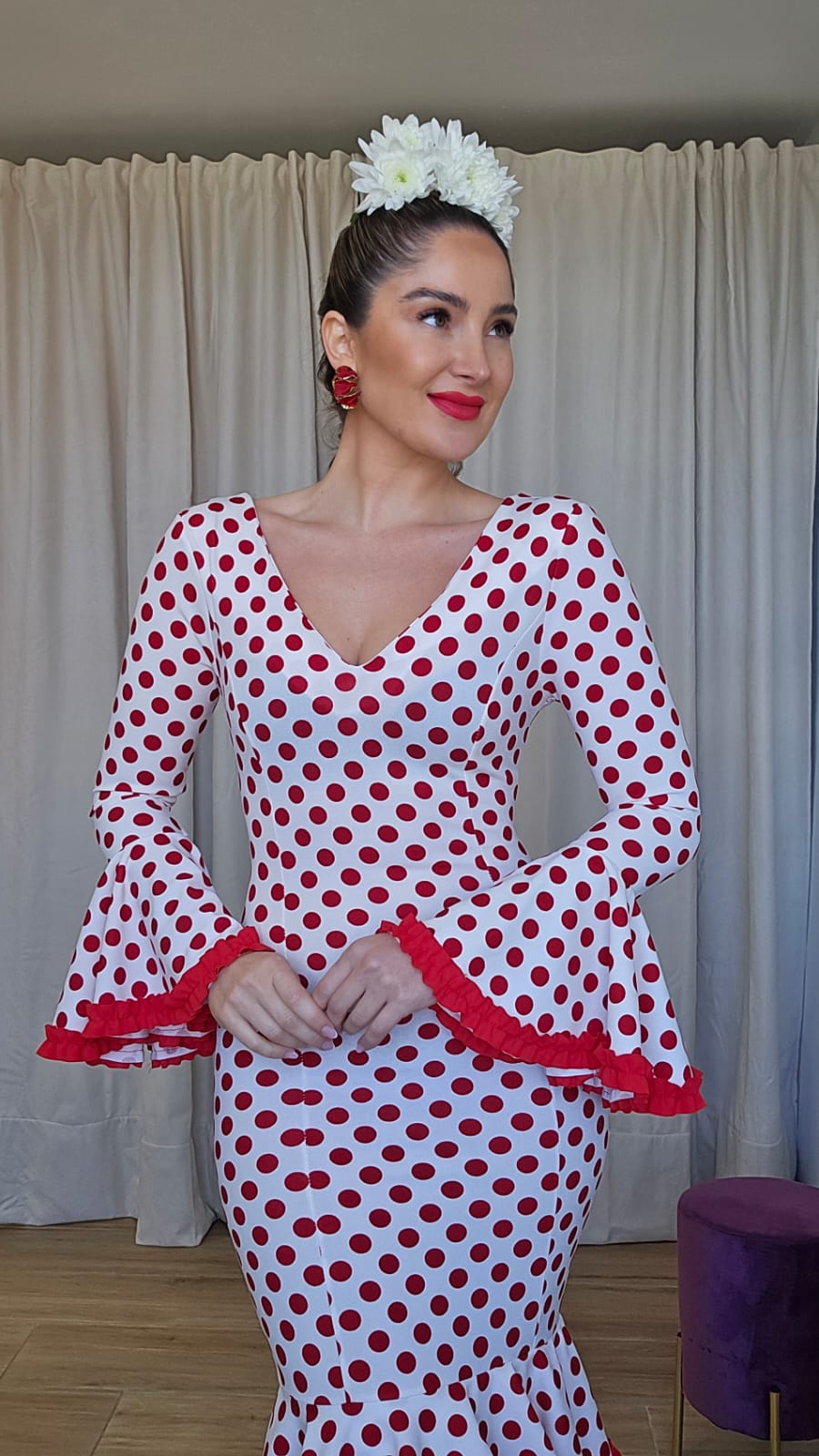 Vestido Flamenca Topos Rojo