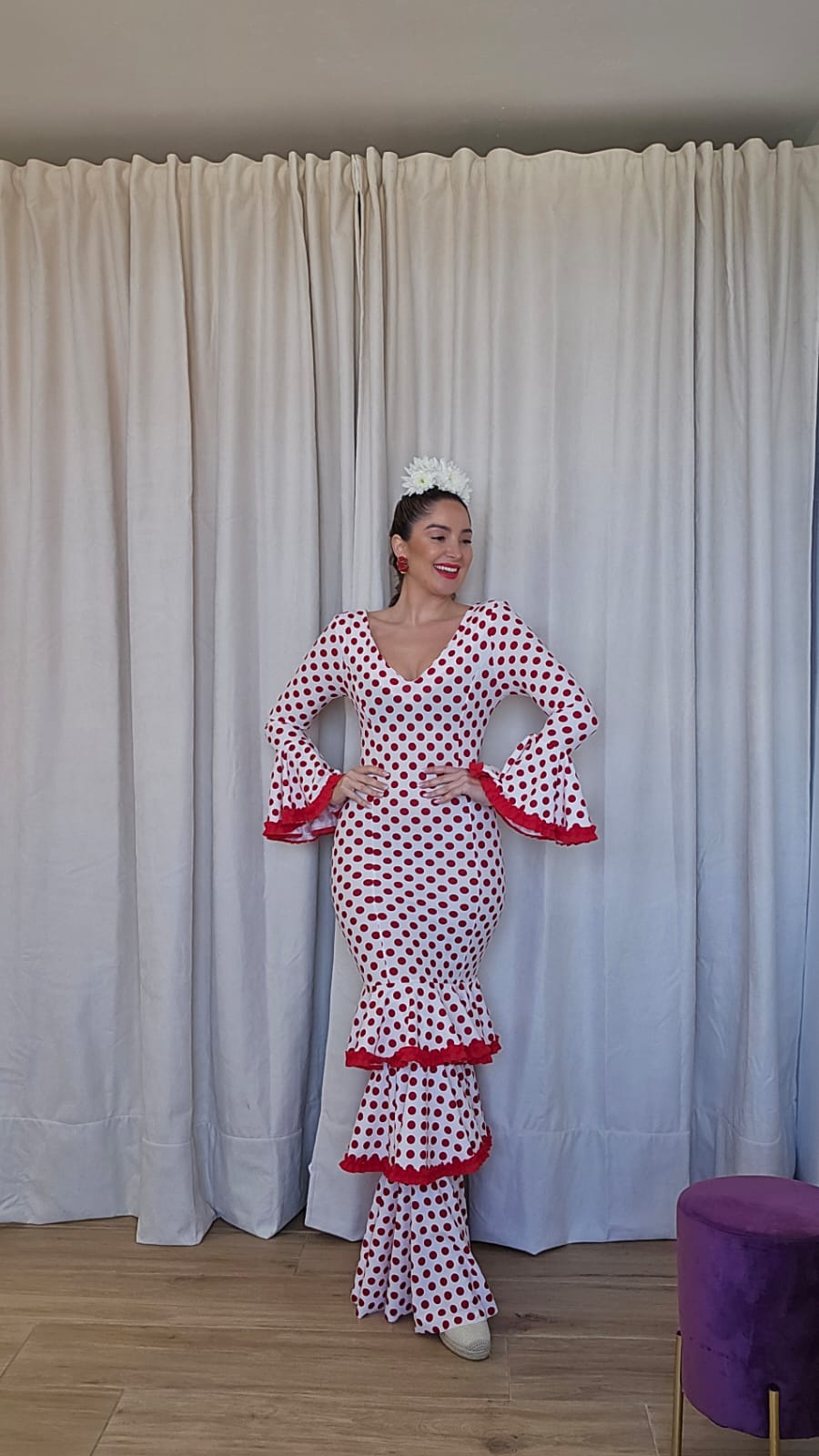Vestido Flamenca Topos Rojo
