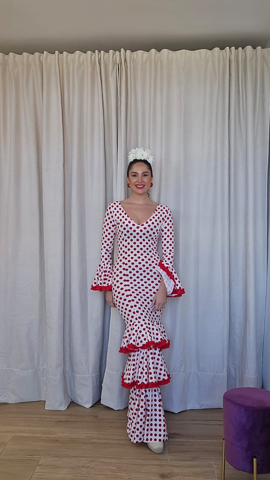 Vestido Flamenca Topos Rojo